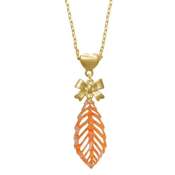 Delight Jewelry Acrylic Large Leaf Pearly Orange Gold tone Heart Necklace
