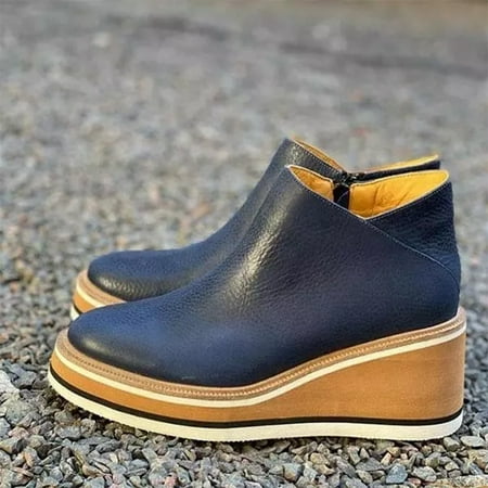 

Women s Premium Solid Colors Wedge Ankle Boots Round Toe Footwear Wedges Casual