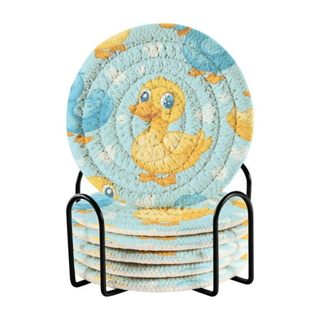 

6 coil coasters 3.94x3.94x0.24 inch water coasters Drink coasters with cup holders Absorbent coasters Heat resistant for bar protection Blue and Yellow Cute Duckling