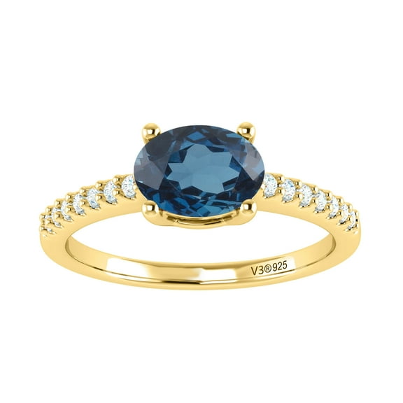Gold Over Sterling Silver with Natural London Blue Topaz and White Topaz Solitaire Ring