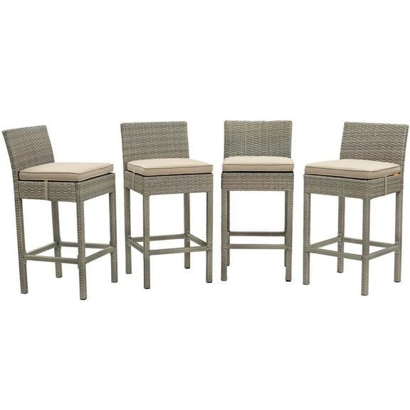 Modway Conduit Outdoor Patio Wicker Rattan Bar Stool Set of 4 in Light Gray Beige by Modway