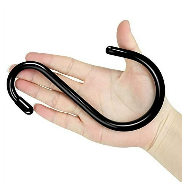 DINGEE 12 Pack 6 en Grands Crochets en S Robustes, Antidérapants avec Revêtement en Caoutchouc pour Plantes Suspendues, Épaisseur 7mm Crochets en Métal Noir pour Placard, Mangeoires pour Oiseaux, Cuisine, Grand Objet, Outils, Vélos