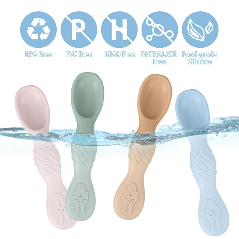 4 Pack Baby Utensils, Silicone Baby Spoons Self Feeding 6 Months