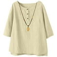 thumbnail image 6 of Women's 3/4 Sleeve Cotton Linen Jacquard Blouses Top T-Shirt, Limited Time Under 10 Dollars SA-461, 6 of 6