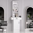 thumbnail image 2 of 70 Inch White Barber Station - Salon Workstation for Hair Stylists, Home Beauty Salon Equipment with Storage Cabinet | Barber Supplies Organizer Furniture, 2 of 7