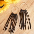 thumbnail image 5 of Boho Handmade Tassel Long Fringe Silver Bead Hoop Earring Dangle Leather Jewelry, 5 of 7