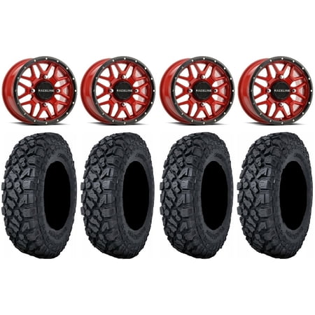 Raceline Krank 14" Red Wheels 27" Klever X/T Tires Kawasaki Mule Pro FXT