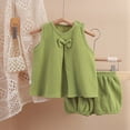 thumbnail image 2 of CAUYDY Toddler Baby Girl Spring Summer Clothes Set Kid Outfits Short Sleeves T-Shirt Tops + Shorts Cute Outfits Set For Kids 6-18 Months 2t 3t 4t 5t 6t 7t 8t (Sizes 5-6 Years,L04-Light Green), 2 of 8