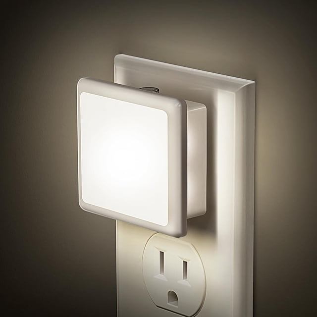 Paquete de 2 luces nocturnas enchufables a la pared, luz nocturna enchufable con sensor de luz del atardecer al amanecer, blanco suave de 3000 K, 0.3 W, luz nocturna LED para baño, adulto