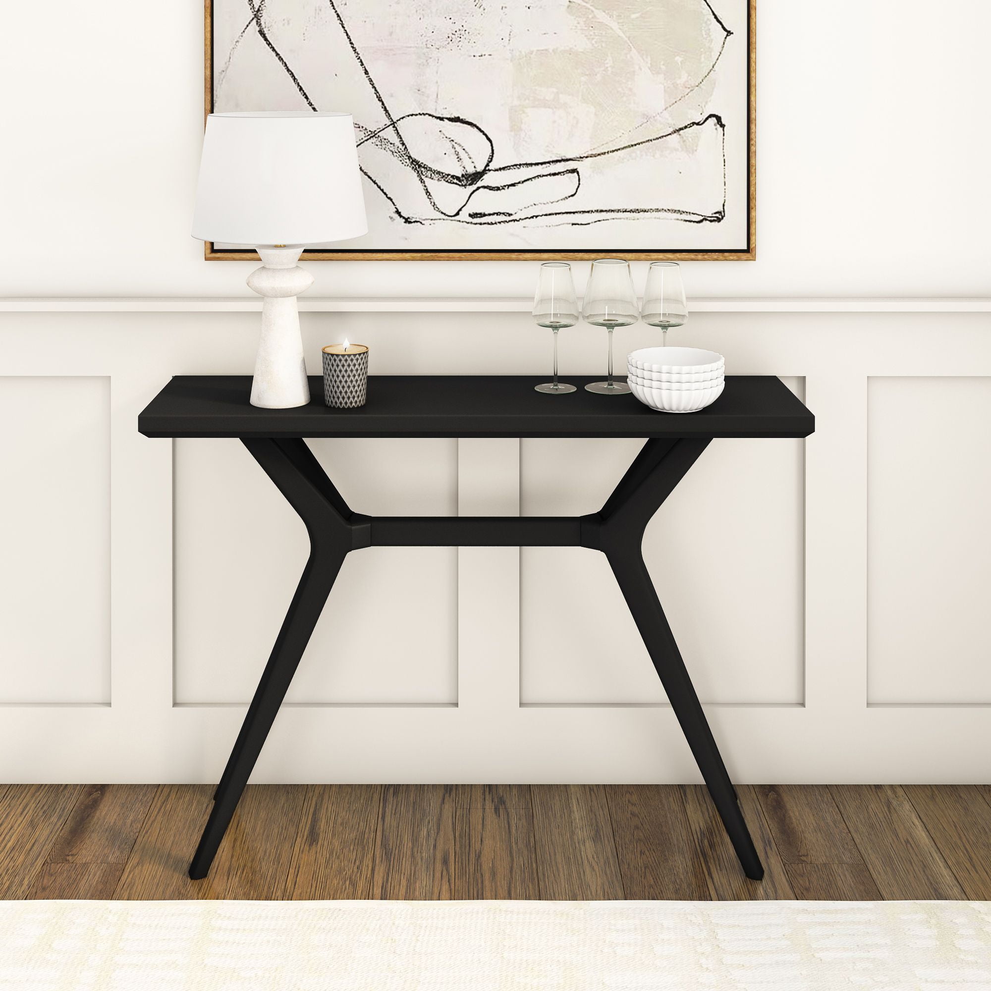 Plank+Beam Verso Console Table, 46 Inch Solid Wood Modern Sofa Table, Narrow Entryway Table for Hallway, Behind the Couch, Living Room, Foyer, Black