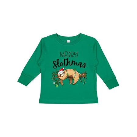 

Inktastic Merry Slothmas Cute Christmas Sloth in Hat with Lights Boys or Girls Long Sleeve Toddler T-Shirt
