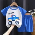 thumbnail image 2 of NOLDARES Infant Baby Boy Clothes Summer 2pcs Short Sleeve Tee Pocket Shorts Truck Dinosaur Outfits(Blue,3-9 M), 2 of 4
