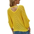 thumbnail image 4 of Guzom Womens V - neck Thin Lace Up Hollowed Out Knit Sweater Blouse for Casual and Daily Wear,Yellow,Size S, 4 of 5