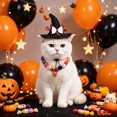 thumbnail image 4 of Halloween Pet Costume Set, Cute Witch Hat & Pumpkin Collar, Cloak & Bat Wings Dress-Up Accessories For Cats & Small Dogs Holiday Party, 4 of 6