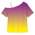 thumbnail image 6 of Fengqque off the Shoulder Girl's Shirts Short Sleeve Tops Gradient Color Loose Fit Summer Blouses Yellow 11-12 Years, 6 of 9