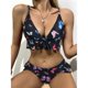 thumbnail image 2 of Traje de baño de bikini para mujer con volantes y cuello en V con estampado de flores, traje de baño de dos piezas para uso de verano tipo 3 XL, 2 of 6