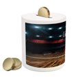thumbnail image 2 of Teen Room Piggy Bank, Professional Basketball Arena Stadium Before the Game Championship Sports Image, Ceramic Coin Bank Money Box for Cash Saving, 3.6" X 3.2", Multicolor, by Ambesonne, 2 of 4