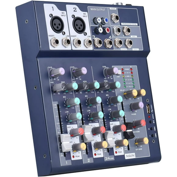 LAICAIW Audio Mixer Digital Audio Mixer 4-channel Mixing Console Aux Paths Plus Effects Processor Mixing Console 4 Channels Audio Mixer 4 Channels Mixer with 48V Phantom Power 4-channel Mixing Consol