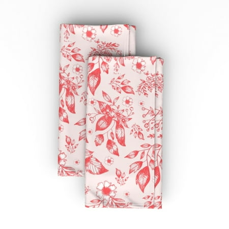 

Cotton Sateen Dinner Napkins (Set of 2) - Toile Flowers Red Spring Leaves Nature Floral Botanical Vintage Inspired Print Cloth Dinner Napkins by Spoonflower