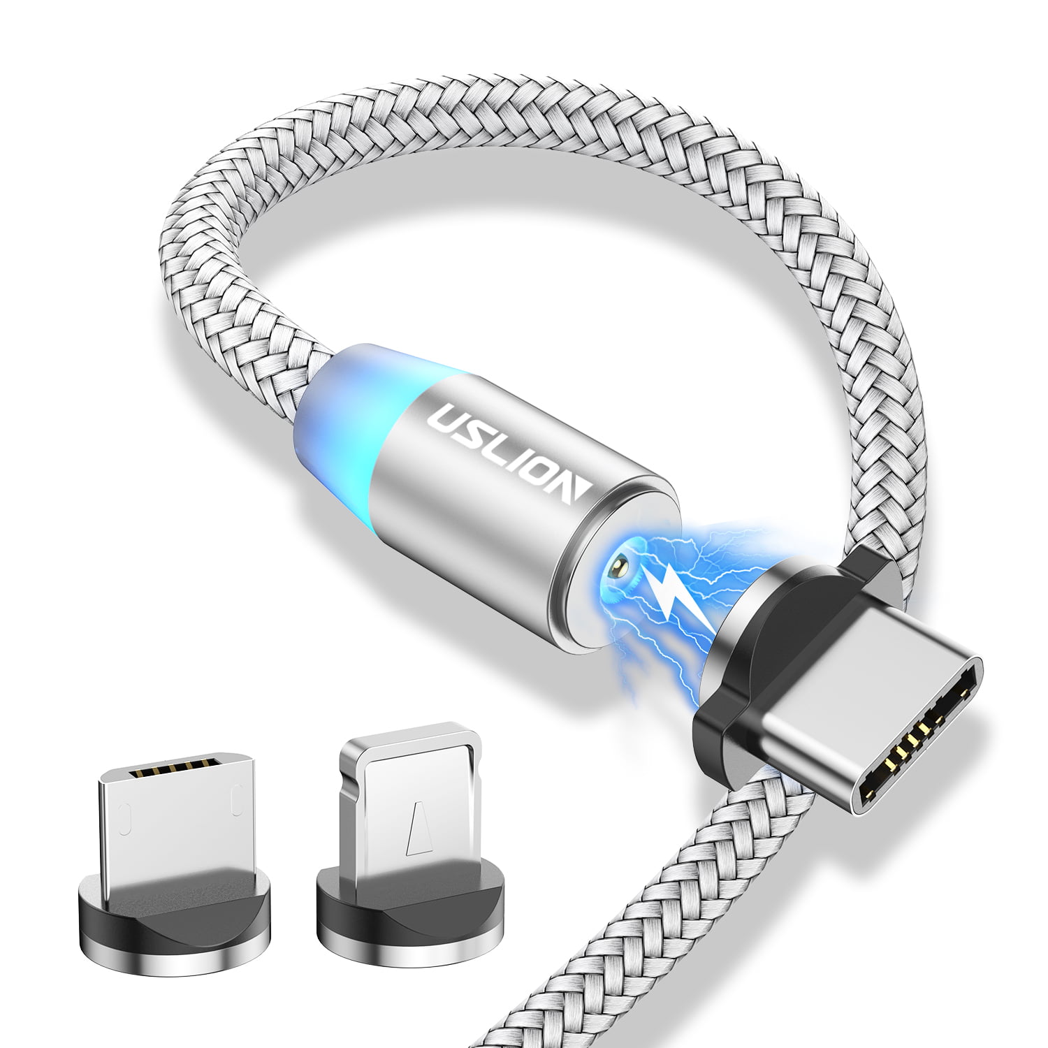 Candyse Câble Magnétique de Charge pour Micro USB/iOS/Type CLumière LED  Fluide, 3 en 1