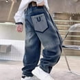 thumbnail image 6 of NOLDARES Boys Straight Leg Baggy Jeans Kids Elastic Waist Drawstring Wide Leg Denim Pants with Pockets (Blue,7-8 Years), 6 of 8