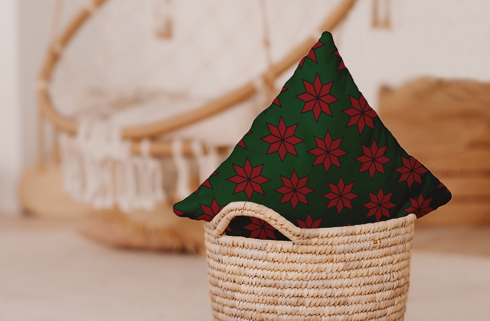 Simply Daisy Pine Colored Christmas Stars Christmas Soft Spun Polyester Indoor/Outdoor Throw Pillow, 18" x 18"