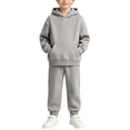 thumbnail image 2 of Mifsaly Toddler Boys Girls 2 Piece Fleece Tracksuit Outfits Solid Color Long Sleeve Hoodie and Jogger Pants Kids Outdoor Warm Fall Winter Casual Activewear, 2 of 9