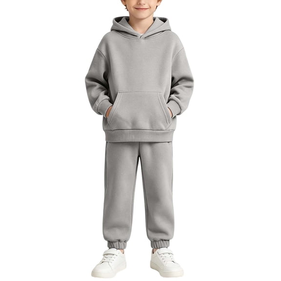 CYRBOKO Boys Sweatsuit Sets, Long Sleeve Cotton Two-piece Casual Hoodies and Joggers Gray Size 10 T