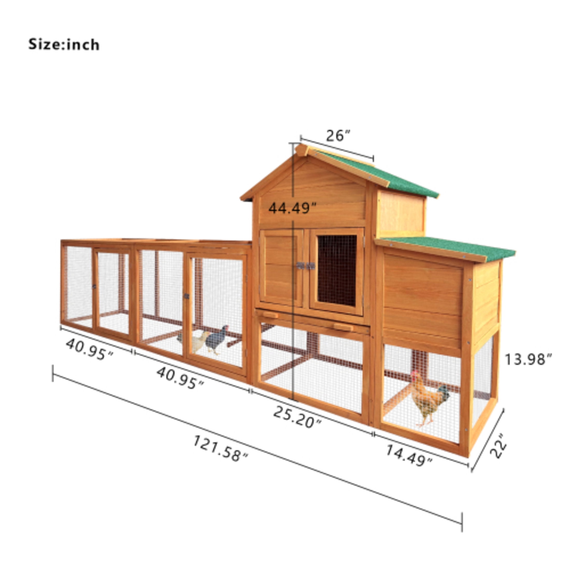 Noble House Wooden Chicken Coop for 4-8 Chickens with Nesting Box, Run & Waterproof Asphalt Roof