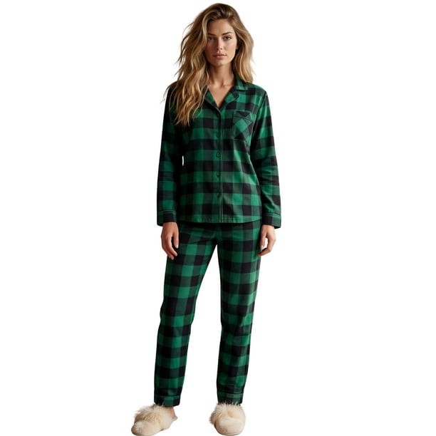 Pijama Navideña para Mujer con Botones Tela Suave y Elástica, Conjunto de pijama de invierno