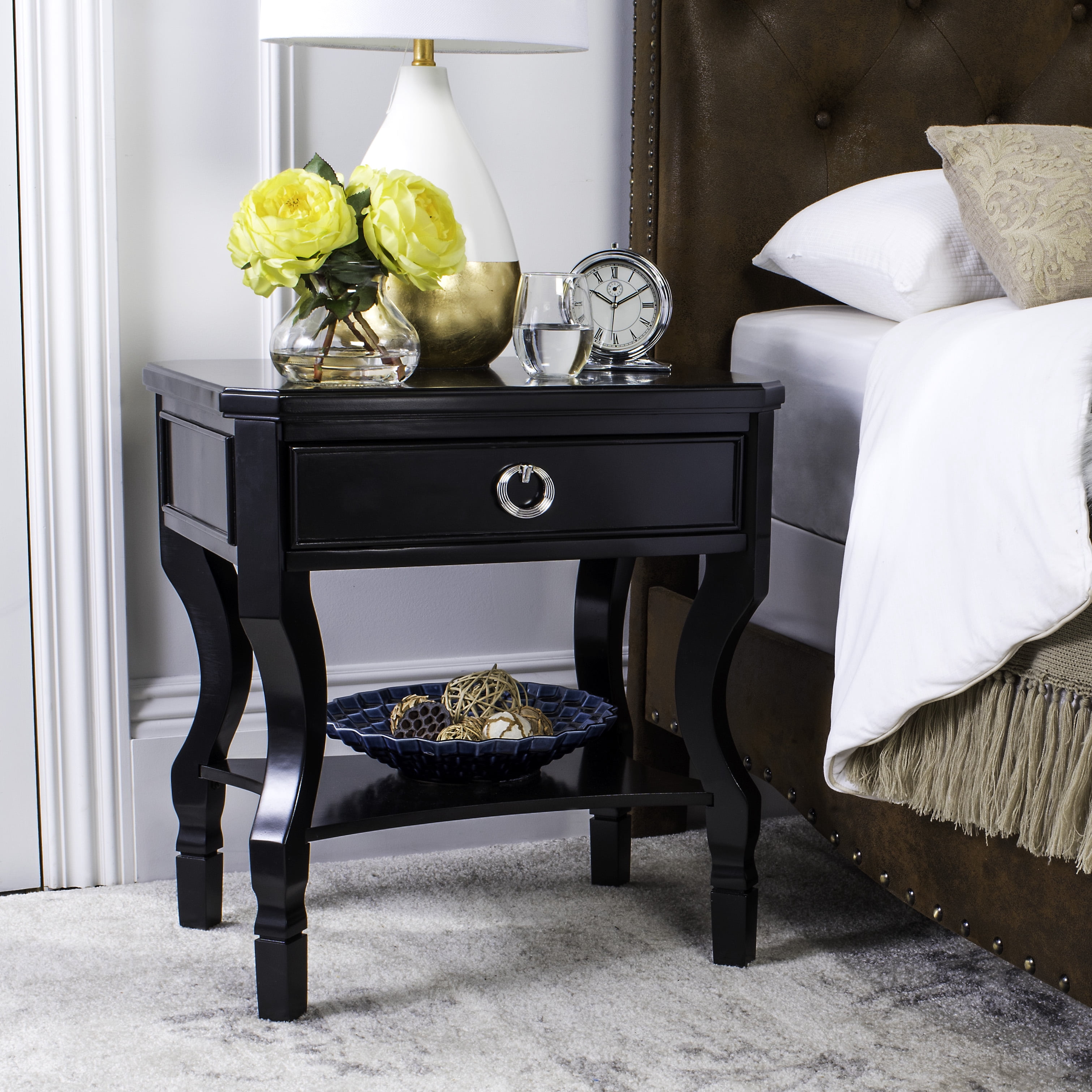 SAFAVIEH Alaia Modern Glam One Drawer Night Stand, Black