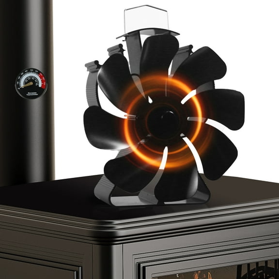 VODA Wood Stove Fan Heat Powered,  8 Blades  Fireplace Fan With Stove Thermometer, Silent Heat Powered Stove  Fan for Wood,Log Burner