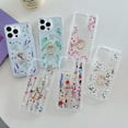 thumbnail image 2 of Mantto for iPhone 14 Pro Case, Cute Flowers Floral Chic Design Glitter Diamond Ring Kickstand Phone Cover for Women Girls, Shockproof Durable TPU Transparent Slim Phone Case,E, 2 of 9