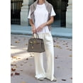thumbnail image 3 of Womens Satin Elastic Waist Wide Leg Long Pants Beige S, 3 of 9
