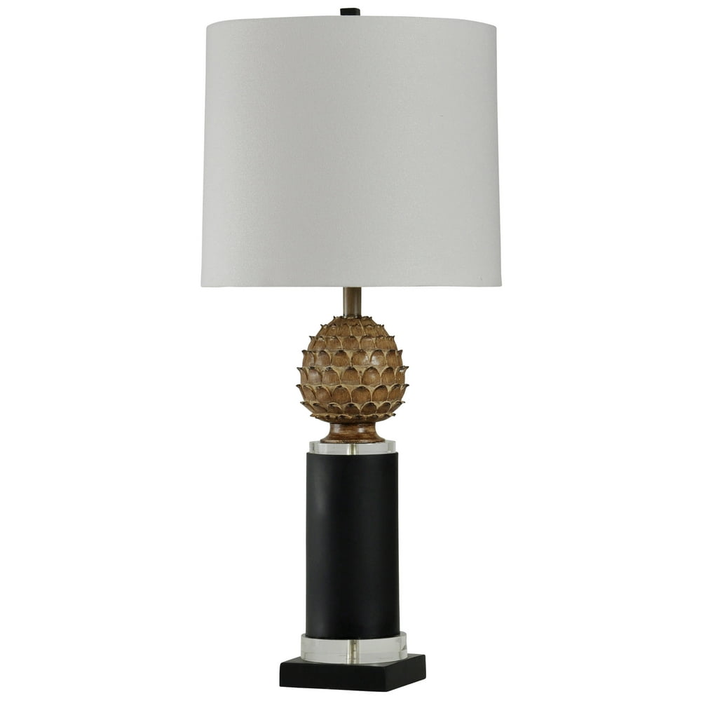 Table Lamp Black Finish White Hardback Fabric Shade