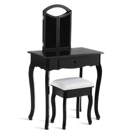 Tri Folding Mirror Vanity Set Makeup Dressing Table W Stool