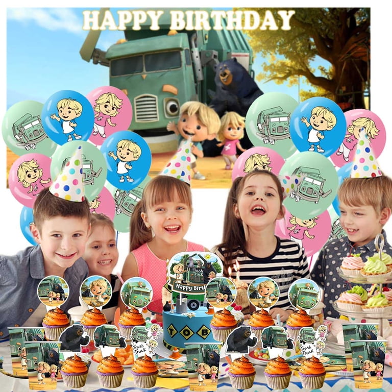 Garbage Truck Trash Trucks Happy Birthday Banner Backdrop