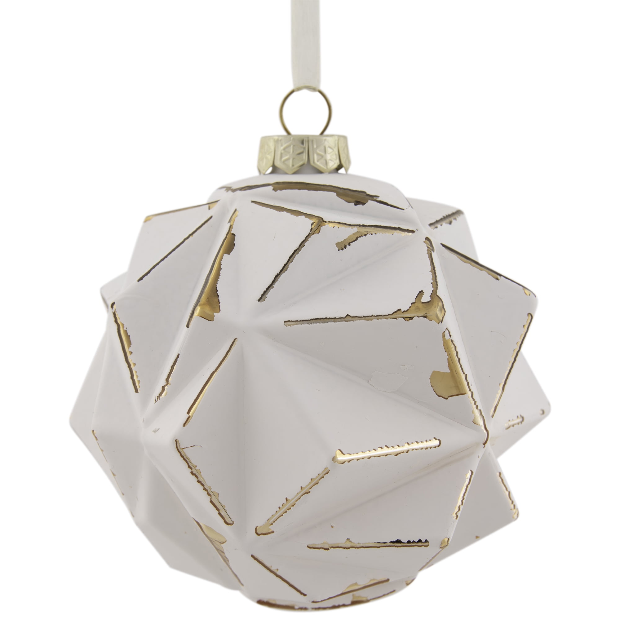 Pink and Gold Round Geometric Glass Christmas Ornament 4 (100mm)
