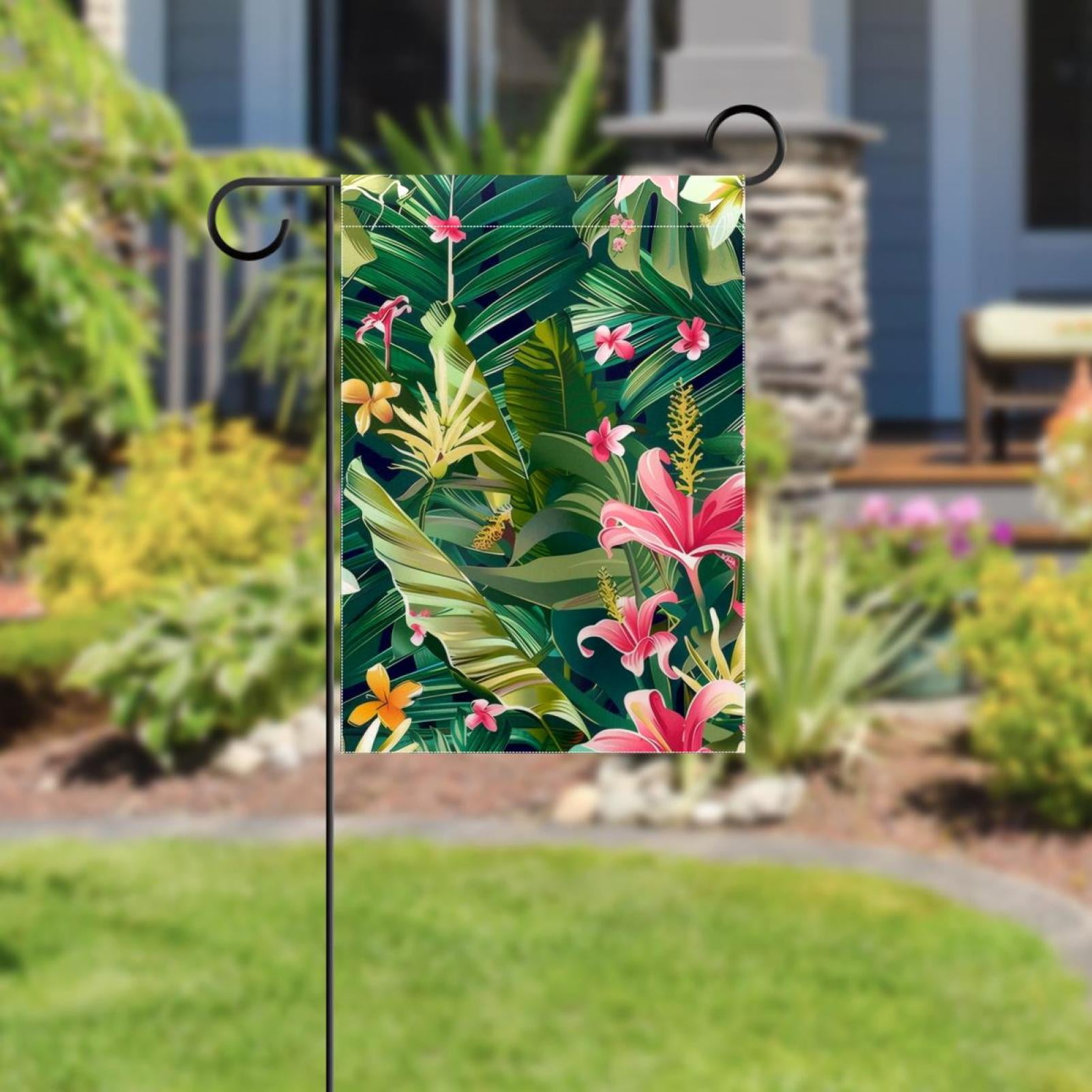 Tropical Floral Pattern Double Sided Garden Flag Decorative Weather Resistant Yard Flag, Large DIY Vertical Flag for Farmhouse Patio Lawn, 28x40 Inch