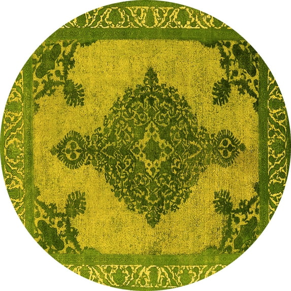 Ahgly Company Indoor Round Oriental Yellow Industrial Area Rugs, 5' Round