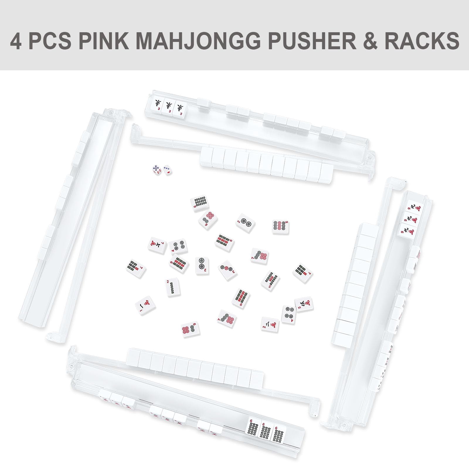 Mahjong Racks,4PCS Clear Acrylic Mahjong Racks with Pushers,American Mahjong Accessories Mahjong Gifts Transparency