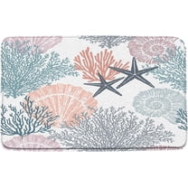 Nautical Coastal Bath Rug Ocean Beach Starfish Bathroom Mat Seashell Coral Watercolor Underwater Plants Summer Marine Themed Absorbent Carpet Bedroom Kitchen Floor Decor 29.5 x 17.7 in