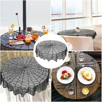 Darzheoy Halloween Lace Tablecloth - Polyester Fireplace Mantel Scarf, 50 Inch Round Washable Decor for Spooky Party, & Scary Night Decorations, Black