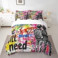 thumbnail image 2 of YST 7Pcs Graffiti Culture Bedding Comforter Set, Twin Size, Polyester, Hip Hop Style, Bed-in-a-Bag, 2 of 5