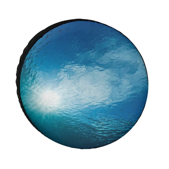 Bright Sunshine Through Deep Blue Sea Tire Cover Waterproof Dust-Proof Universal Wheel Camper Spare Tire Cover Fit for RV Trailer Truck SUV Motorhome Travel Trailer