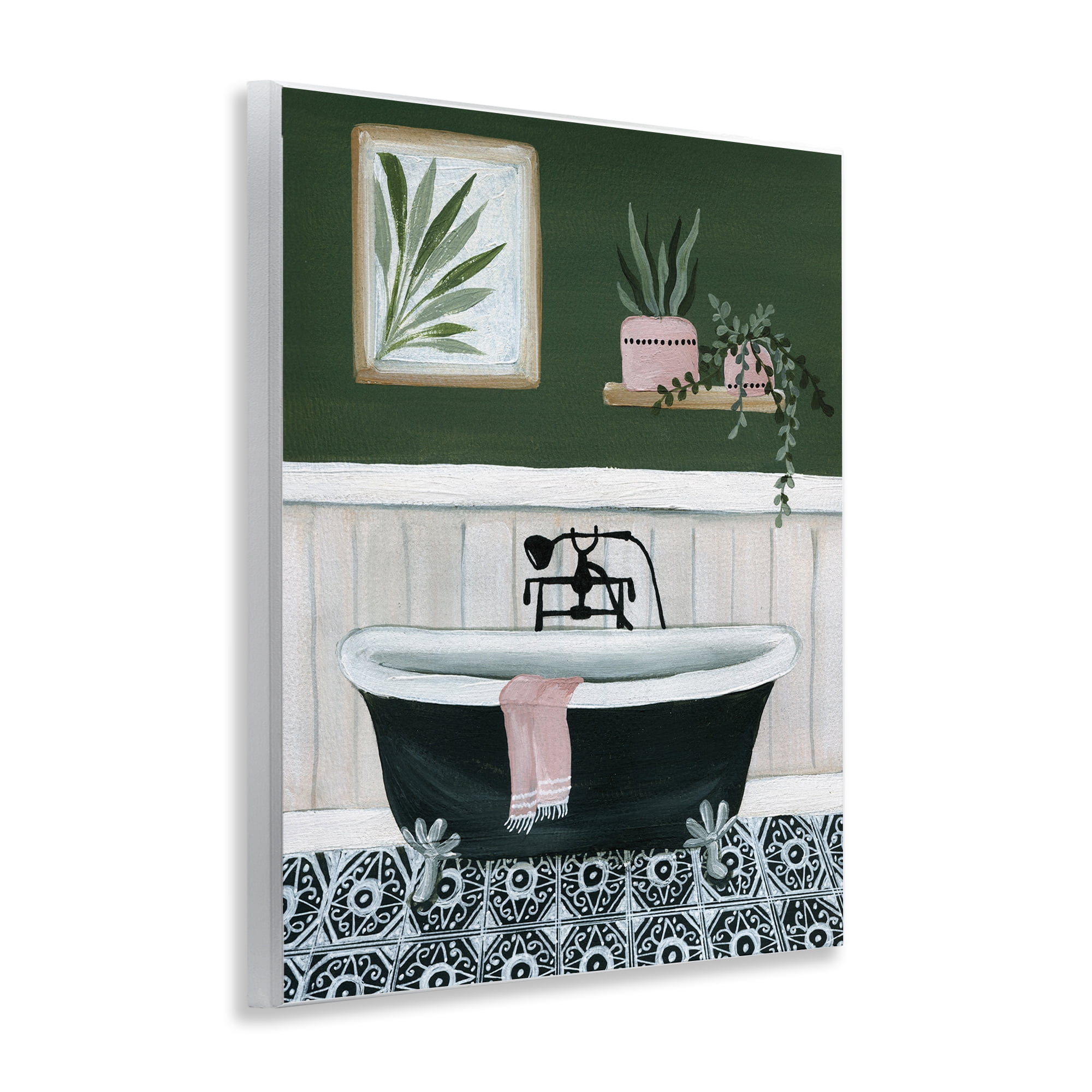 Stupell Industries Green Bathroom Scene Typography Painting Unframed Art Print Wall Art, 11 x 14