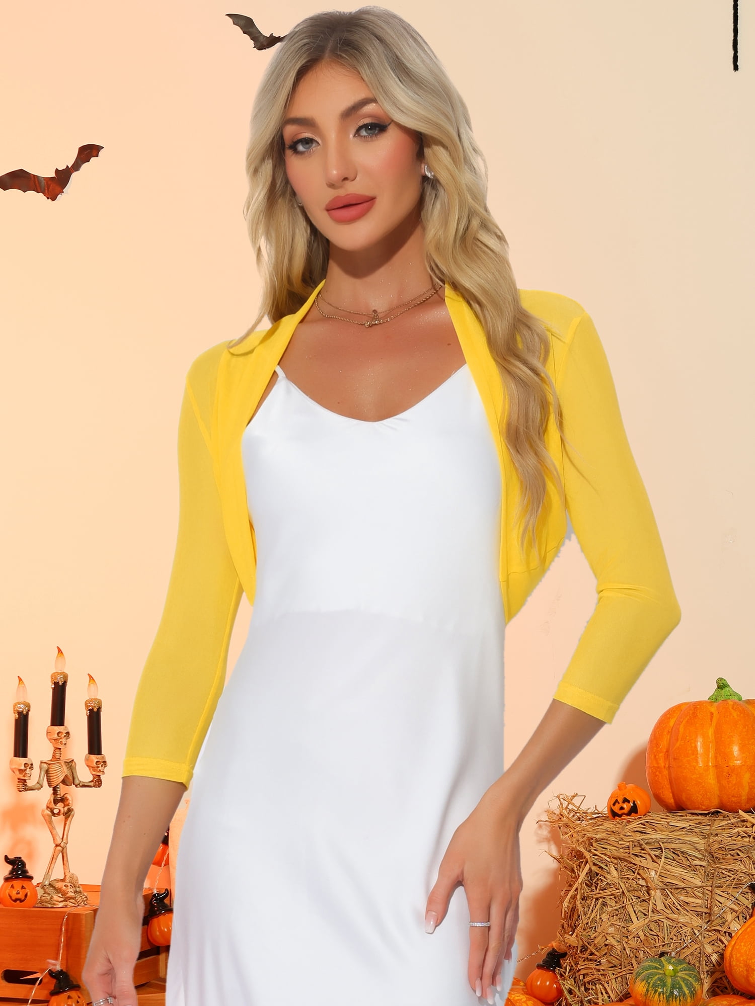 DARING DIVA Semi Sheer Elegant 3/4 Sleeves Blouse S Yellow