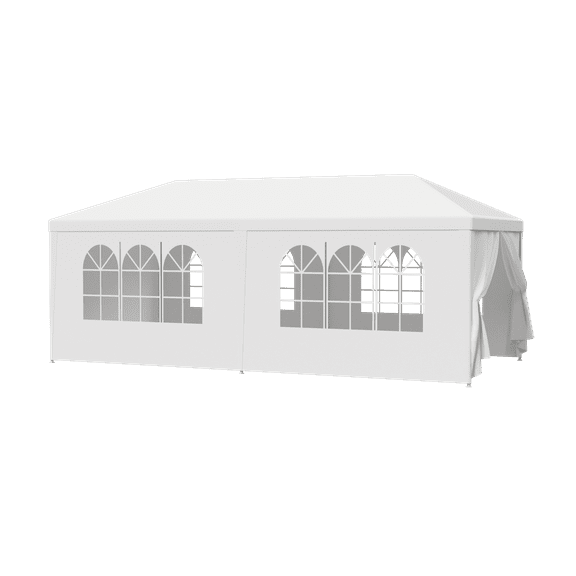 ZENY Outdoor Wedding Party Tent Gazebo Canopy White 4 Walls W/Windows   2 Solid Walls 10 x 20'