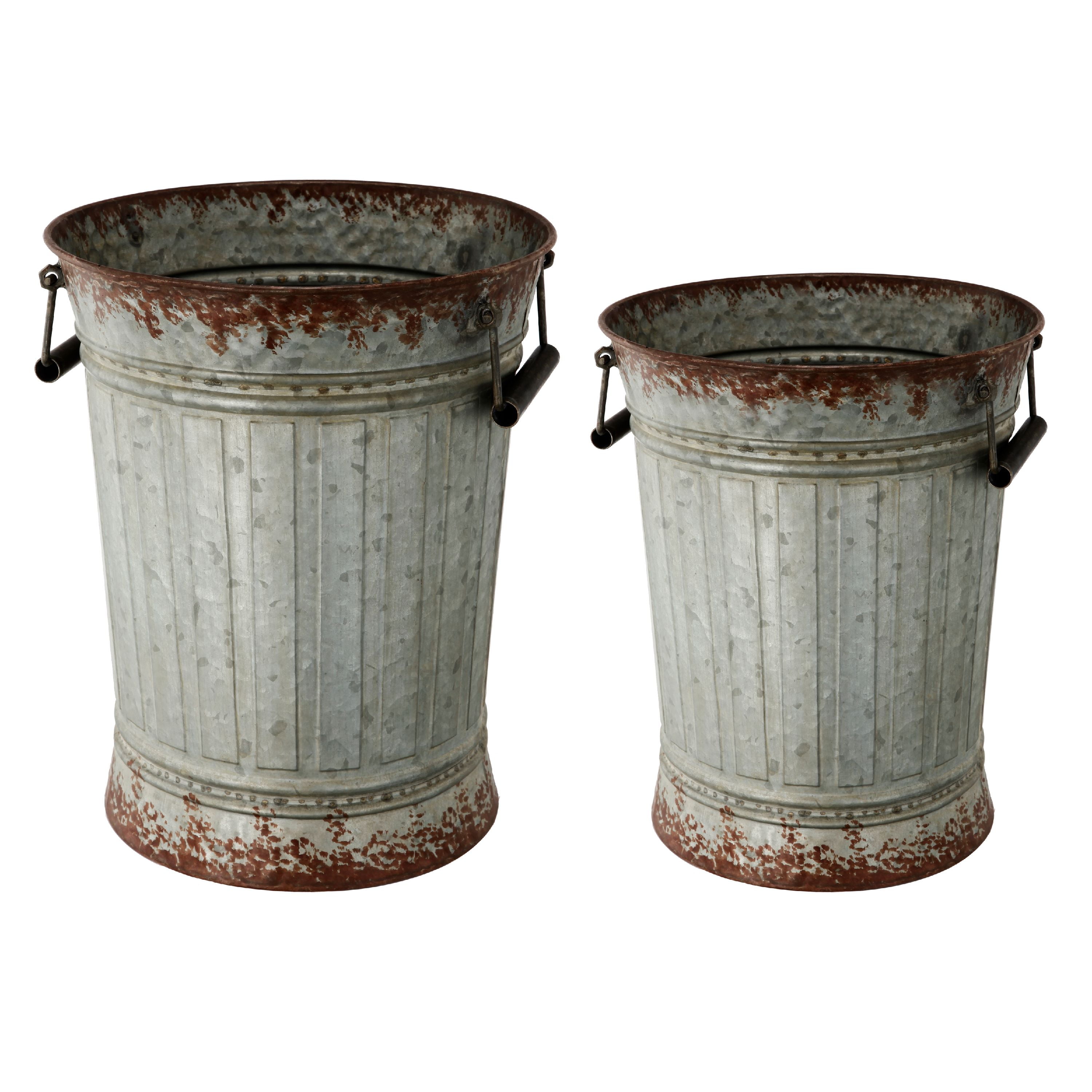 A&B Home Rustic Metal Garden Buckets with Handles, Set of 2