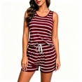 thumbnail image 5 of BUIGTTKLOP Women's Striped Sleeveless Pajama Set Drawstring Shorts 2 Piece Loungewear Sleepwear Homewear, 5 of 6